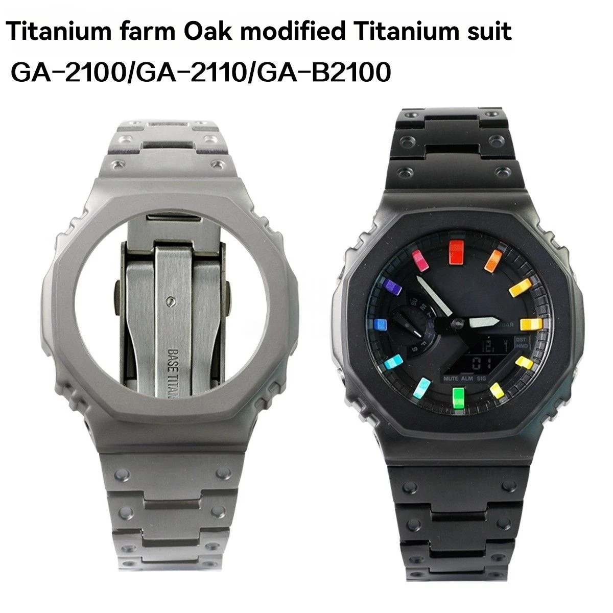 Lightweight Titanium Conversion Kit for Casio GA-2100 GA-2110 GA-B2100 Series, Full Case & Strap Set with Bezel Scale Rings, Pre