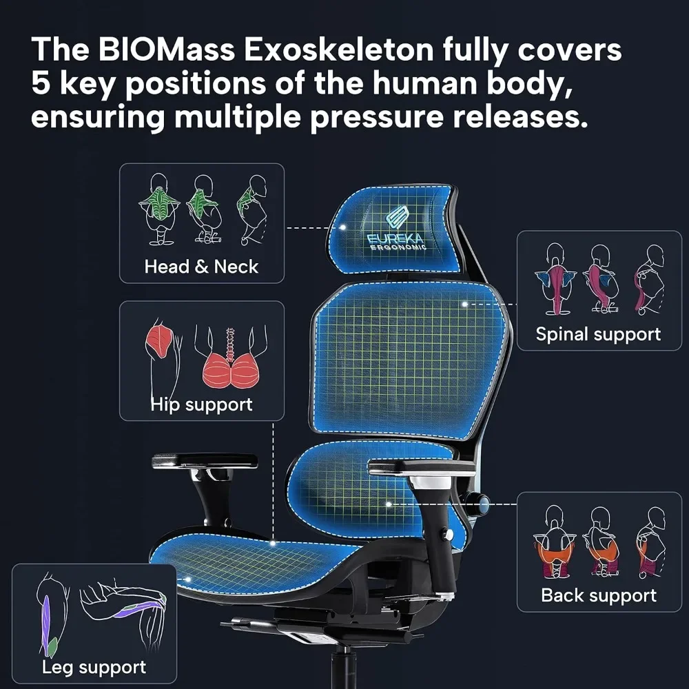 Vophon-Chaise de jeu ergonomique en maille respirante, chaise de bureau à domicile avec support lombaire, accoudoirs 4D