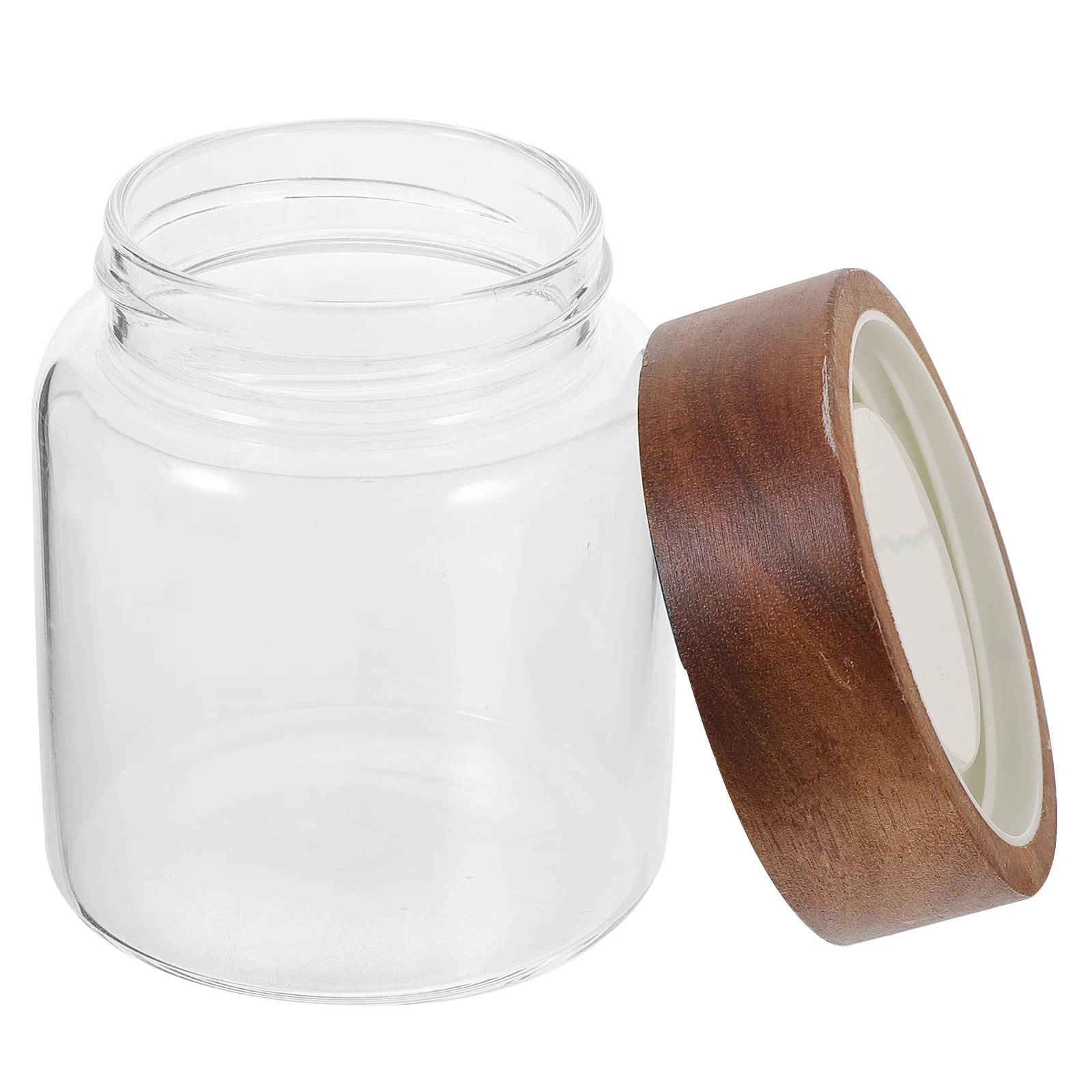 

Beautiful Glass Storage Jar With Wood Lid Airtight Kitchen Canisters Sealed Coffee Container For Tea Spices Grains