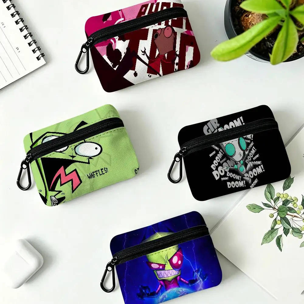 I-Invader Z-Zim Cartoon Multifunctional Oxford Cloth Small Pouch With Hook Mini Coin Wallet Earbud Storage Bag