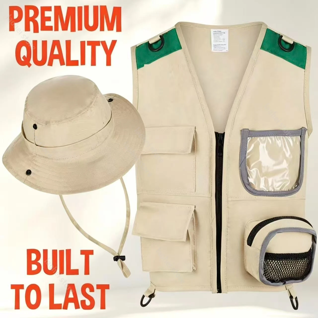 Kids Explorer Vest and Hat Costume Safari Cargo Vest Boys Outdoor Adventure Kit for Young Kids Dress Up Pretend Play Costumes view 6
