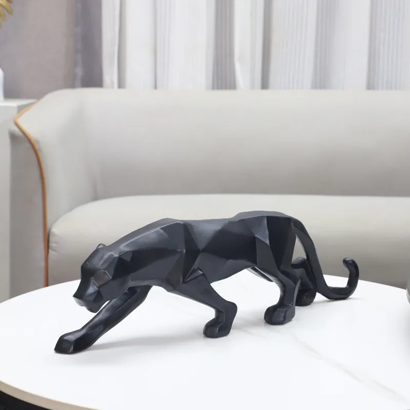 Panther Statue Wildlife Animal Figurine Abstract Geometric Style Resin Leopard Sculpture Home Office Desktop Decoration Crafts