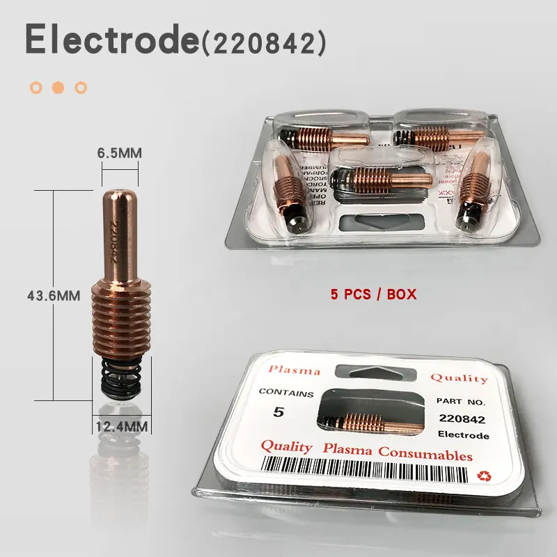 65A/85A/105A Plasma Cutting Consumables Nozzle 220990 Electrode 220842 Shield Cap 220993 Retaining Cap 220854 Swirl Ring 220994