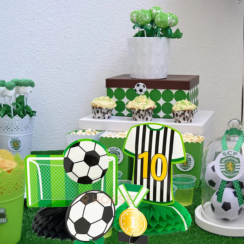 12Pcs Soccer Ball Football Shape Birthday Honeycomb Balls Green Sports Ornaments Baby Shower Desktop Gifts for Kids Party Decor