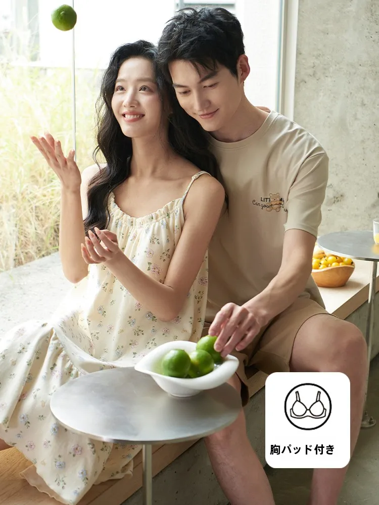 2025-summer-new-cotton-couples-spwear-women's-strap-nightgown-home-clothes-outerwear-sweet-sle-ort-sve-round-ne