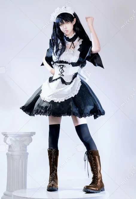 

Miccostumes женский костюм Мисаки для косплея, платье горничной и пояс с повязкой на голову, колье, костюмы для косплея на Хэллоуин