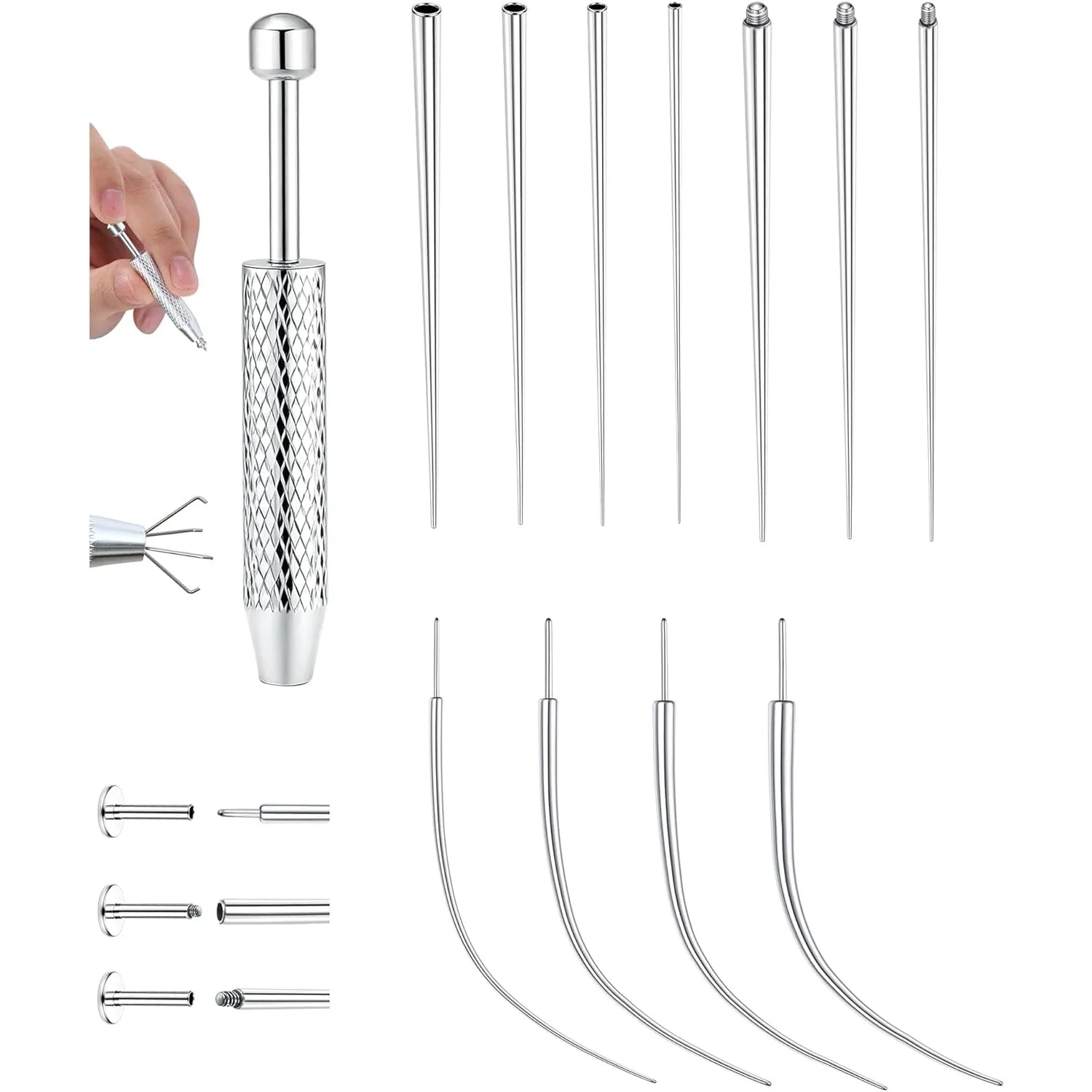 

Drperfect Piercing Taper Jewelry Grabber Tool 316L Stainless Steel Flat Back Earring Insertion Tool Threaded Push in Threadless