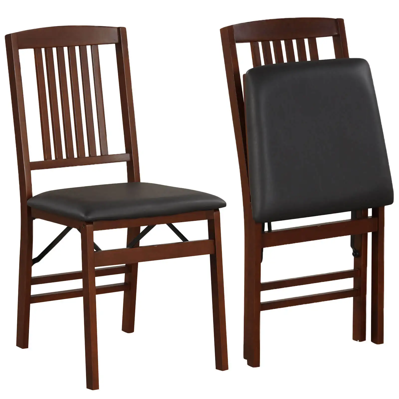 Folding Dining Chairs Set of 2 w/Padded Seat Rubber Wood Frame for Dining Room