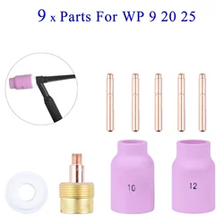 9Pcs TIG Welding Torch Large Long Gas Lens & Alumina Cup For WP9 WP20 WP25 TIG Collet Bodies Spares Kit Practical Accessories