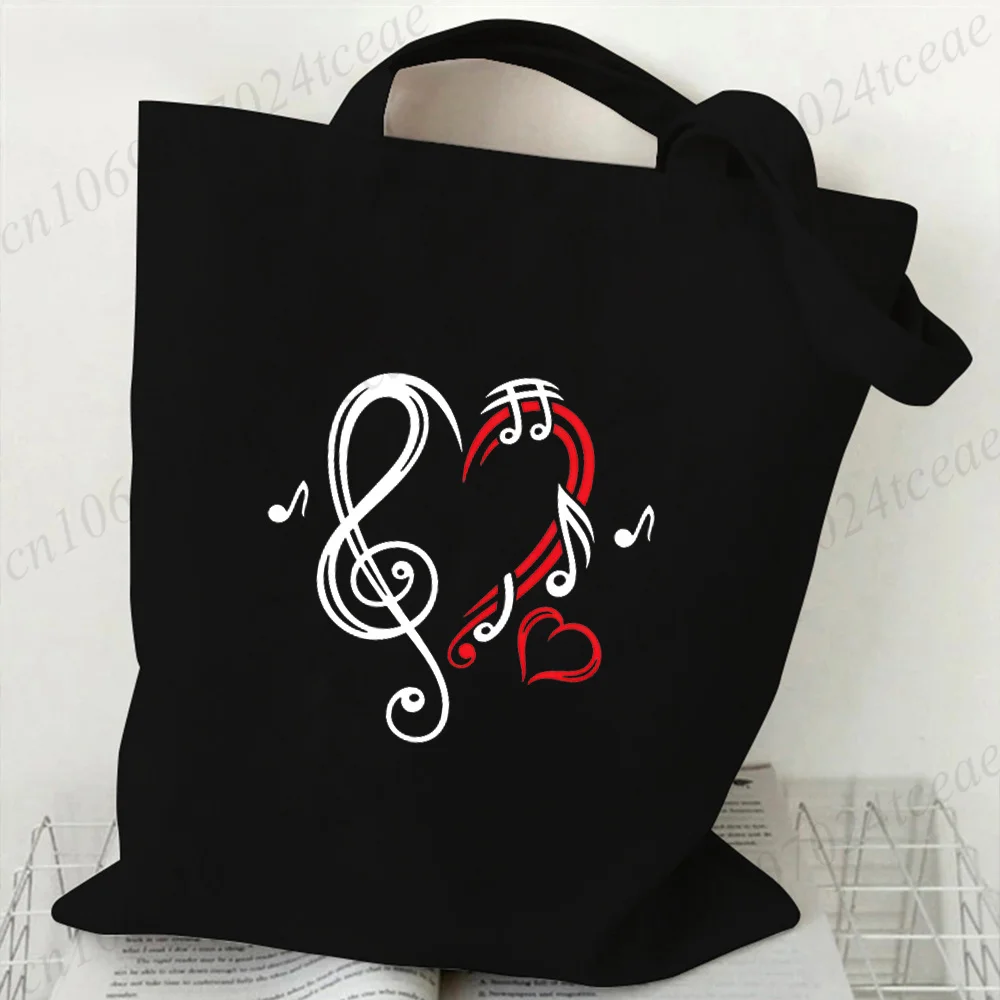 Personality Shoulder Shopping Bag Music Heart Notes Fashion Daily Woman Canvas Tote Bags Reusable Large Capacity Tote Handbag