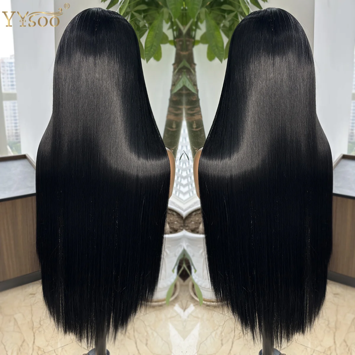 YYsoo Long 30Inch 1# Black Silky Straight Futura Synthetic 13x4 Glueless Lace Front Wigs For Black Women Pre Plucked Hairline