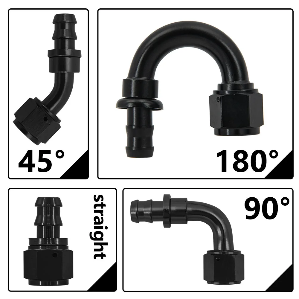 An6 An8 An10 0/45/90/180 Degree Aluminum Swivel Oil/Fuel/Air/Gas Line Hose End Fitting black