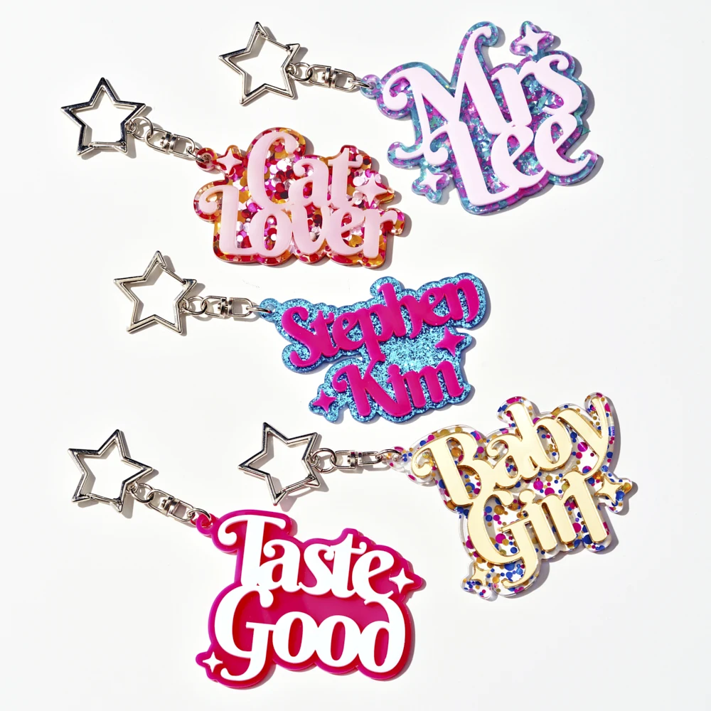 1PC Personalized Custom PMMA Keychain - Name-Customizable Sparkly Accessory | DIY Laser Engraved Gift for Daily Use & Teens