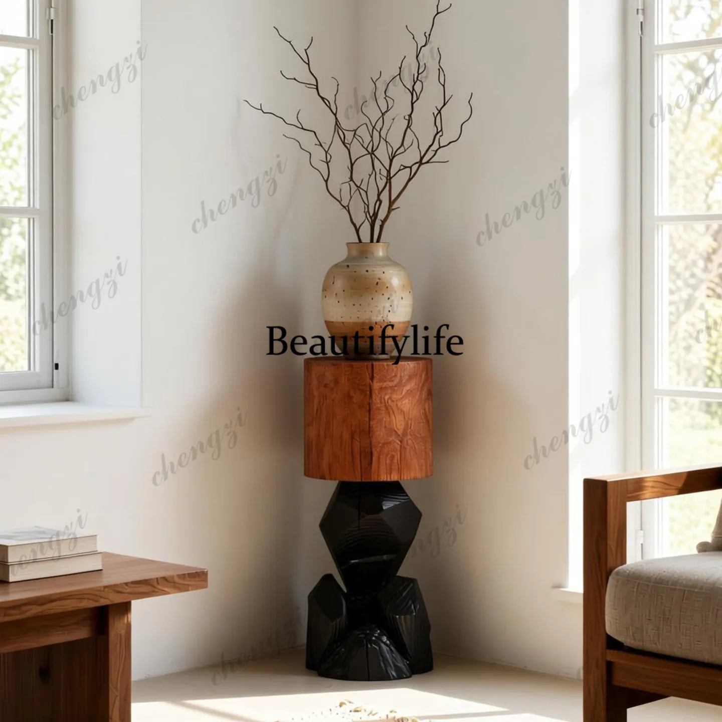 Log wooden pier B & B hotel stump ornament creative corner few living room solid wood edge few