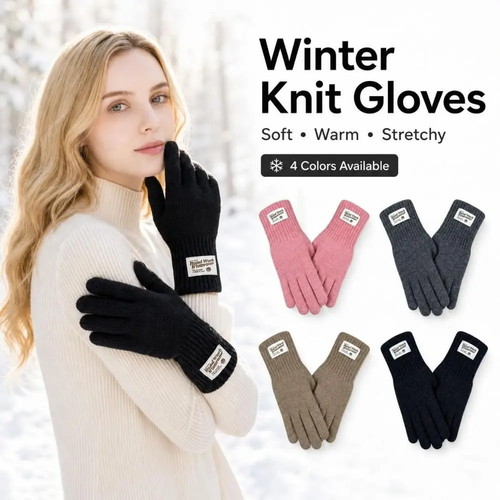 Fashionable Unisex Knitted Gloves Windproof Elastic Cuff Warm Gloves Solid Color Winter Gloves Outdoor Activities