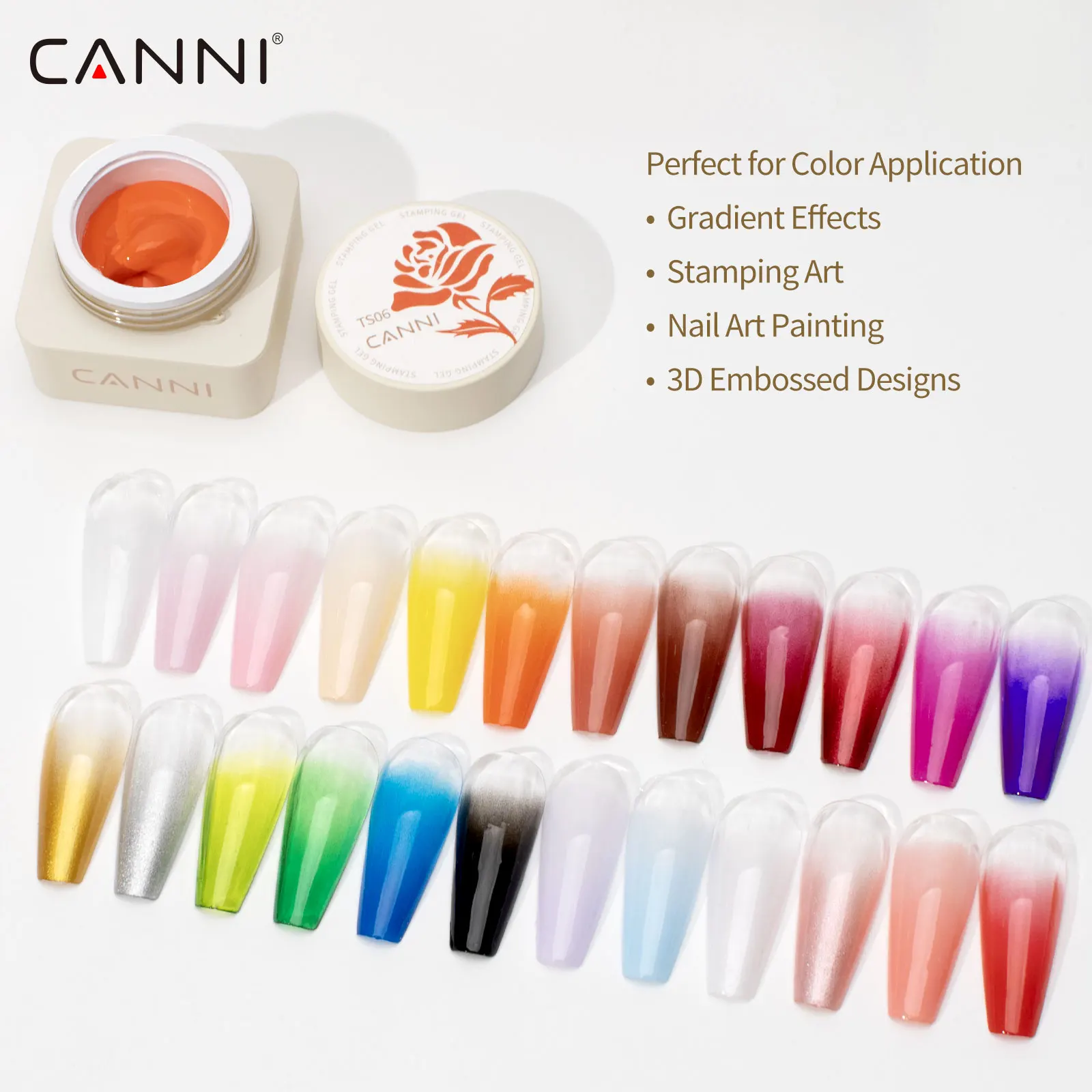 CANNI Stamping GEL Kit การออกแบบเล็บไล่โทนสีครีมจิตรกรรมเจล Fast Transfer การวาดภาพเล็บใช้งานง่ายเล็บฝรั่งเศสใหม่ผู้เรียนชุด