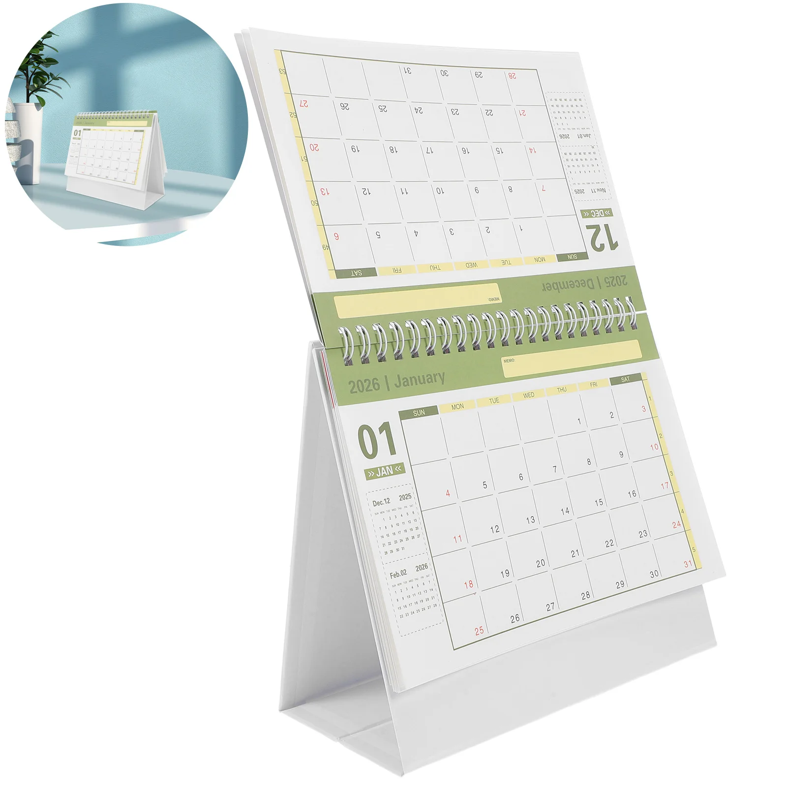 

Mini Desk Calendar 2026 Small Standing Flip Calendar Foldable Desktop Planner Daily Scheduler Home Office Decor Light Green