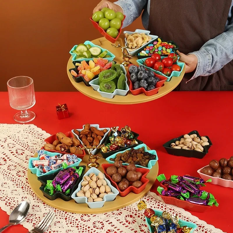 

Рождественская елка, тарелка с фруктами, разделенная тарелка, бытовая тарелка с сухофруктами для гостиной, креативная, высокая эстетика