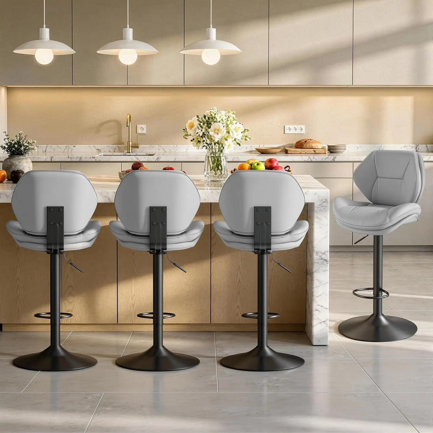 Swivel Bar Stools 4-Pack, Double-Layer Upholstered Barstool with Back, Adjustable Height Faux Leather Kitchen Island, Customized