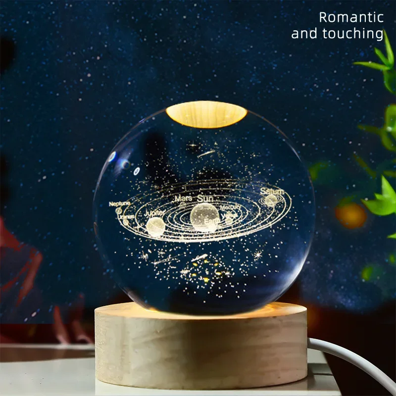 Crystal Ball LED Night Light Planet Galaxy Solar System Astronaut 3D Moon Desk Lamp USB Bedroom Atmosphere Light