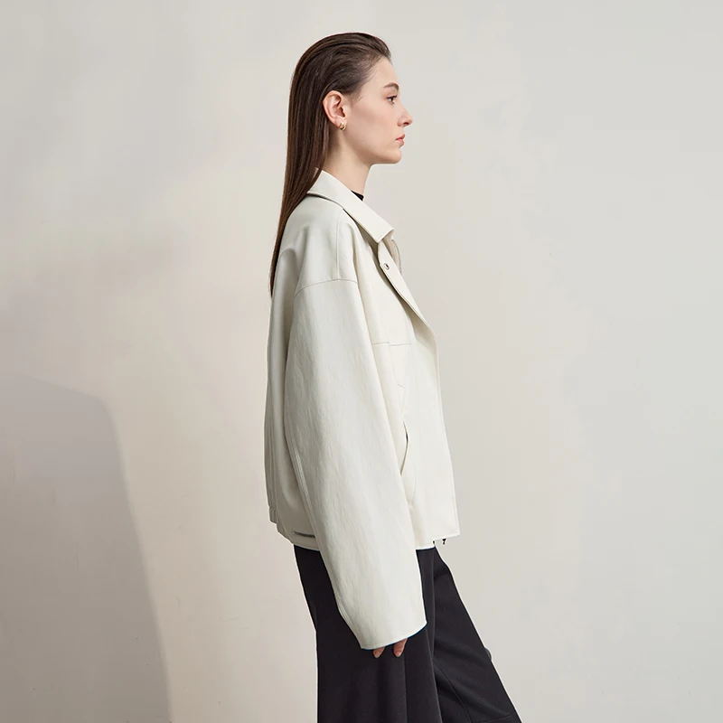 Amii cuir Dacket femmes 2025 automne nouveau minimaliste revers lâche PU cuir fermeture éclair épaule à manches longues manteau pour femme 12553062