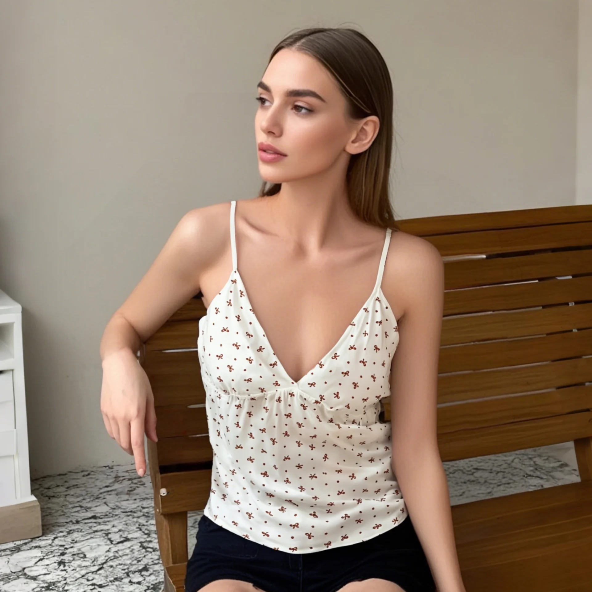 2025 New Fashion Women's Camisole with Elegant V - neck Design Delicate Small Pattern  Adjustable Straps y2k