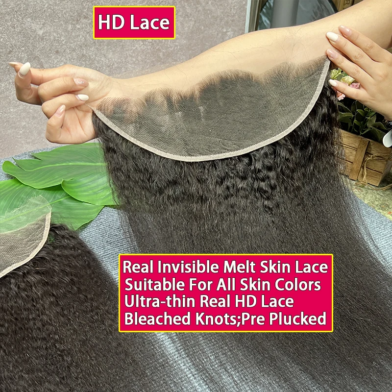 100% Real HD Lace Frontal Pre Plucked Small Knots Melt Skins 13x6 13x4 Invisible Lace Kinky Straight 100% Human Hair #1B Color