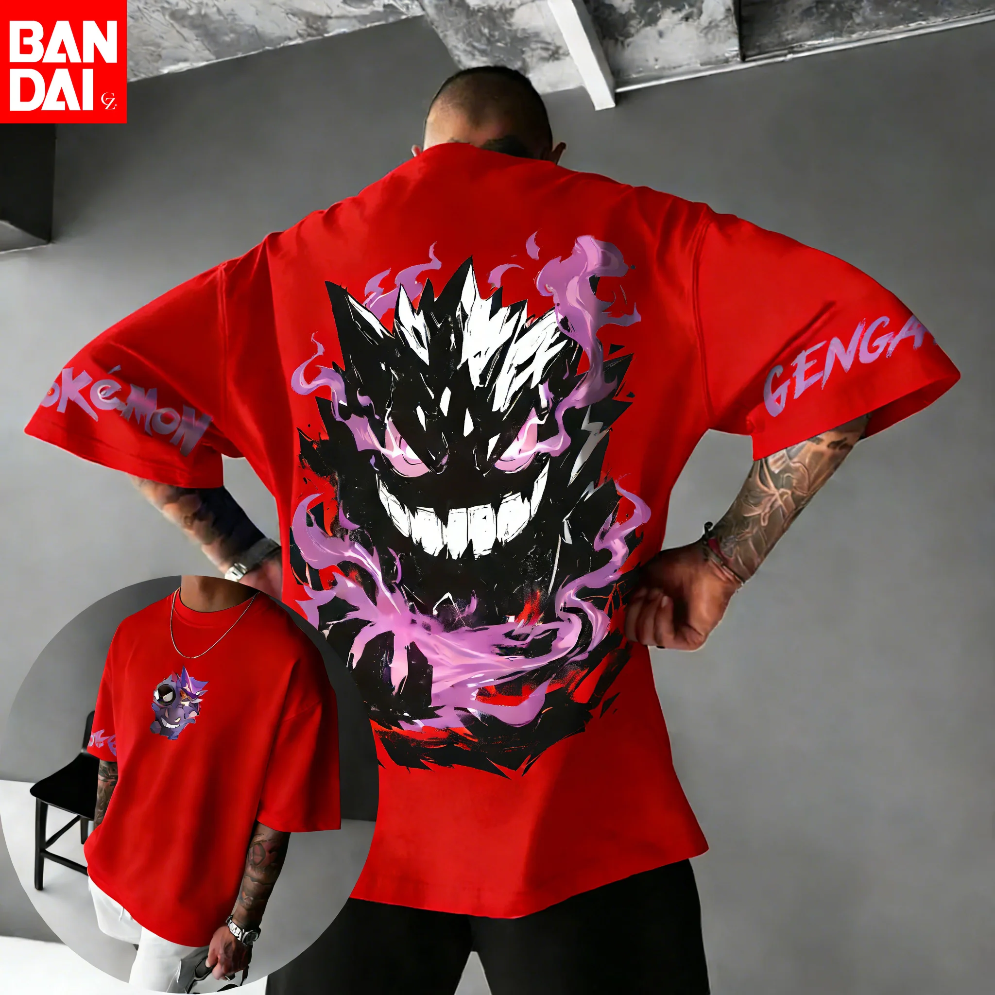 

Pokemon 2026 Summer Men Cotton T Shirt Streetwear Gengar Graffiti Print Oversized Casual Daily Wear Anime Fans Gift
