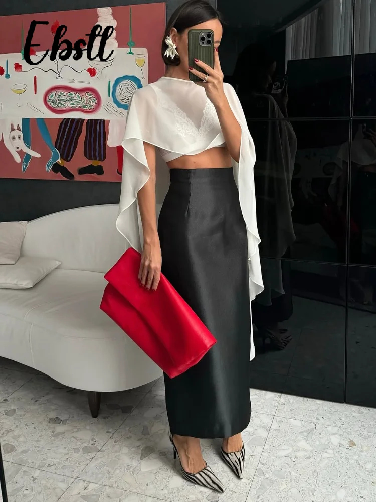 

Тонкий топ с открытыми плечами, комплект юбок, женский сексуальный жилет без бретелек, длинная юбка с разрезом, весна 2026, новые женские однотонные наряды