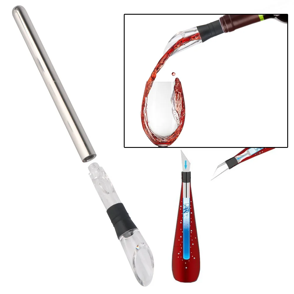 Ice Wine Cooler Beer Chiller Stick Stainless Steel Frozen Stick Wine Cooling With Wine Pourer+Stopper+Cutter 4 in 1
