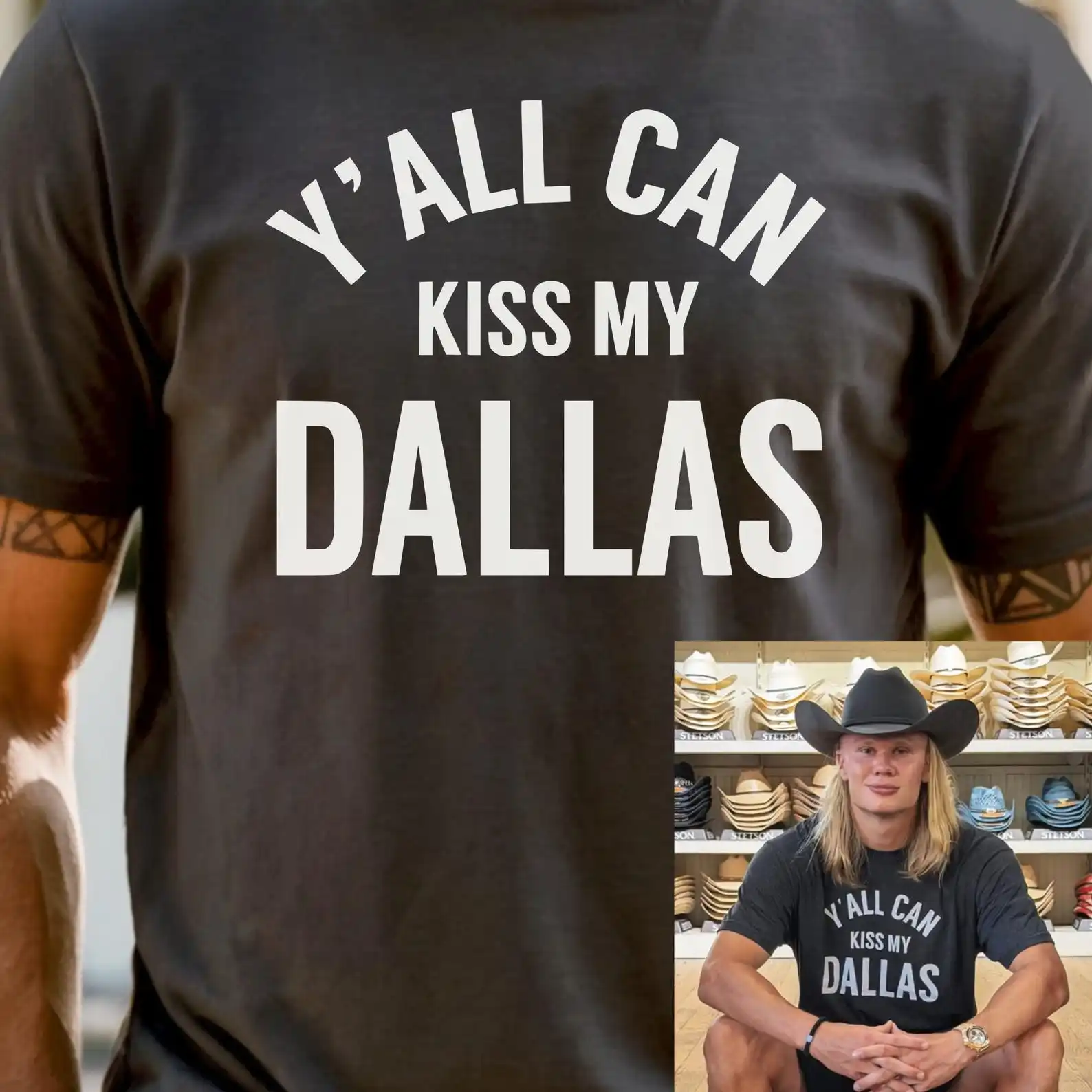 Erling Haaland Y'all Can Kiss My Dallas Shirt Texas Funny Tshits 2026 Shirt Norwegian Soccer Player Norway Unisex Cotton Tops