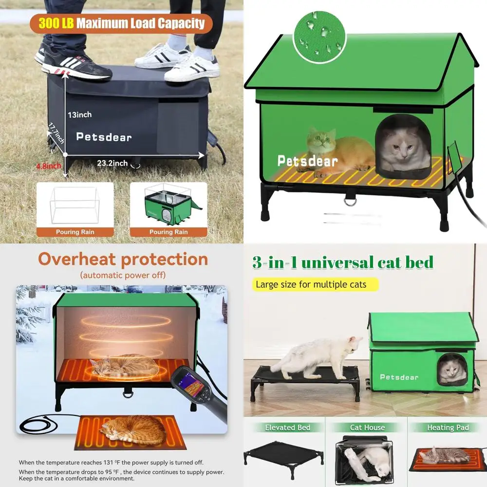 

Large Insulated Winter Cat Shelter, Weatherproof & Waterproof Outdoor House for Multiple Feral Cats (Green)