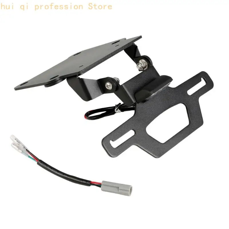 White LED Motorcycle Plate Mount for XTZ07/XTZ700 Tenere 2019-2025, Aluminum Tail Tidy with Hinged Bracket and Two Wire