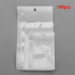 100PCS/Pack White/Clear Self Seal Zipper Plastic Retail Packaging Pack Poly Bag Storage Bag Packaging Bag Hang Hole