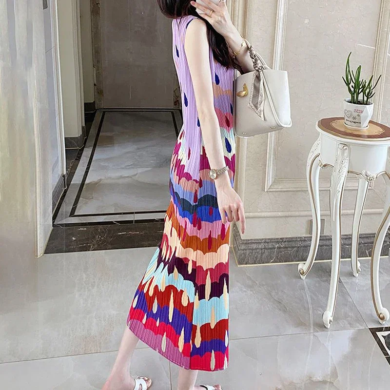 ออกแบบชุดระดับไฮเอนด์พร้อมกระโปรงเสื้อกั๊กจีบพิมพ์สําหรับผู้หญิง Vestidos De Mujer เสื้อผ้าฤดูร้อนสําหรับผู้หญิง