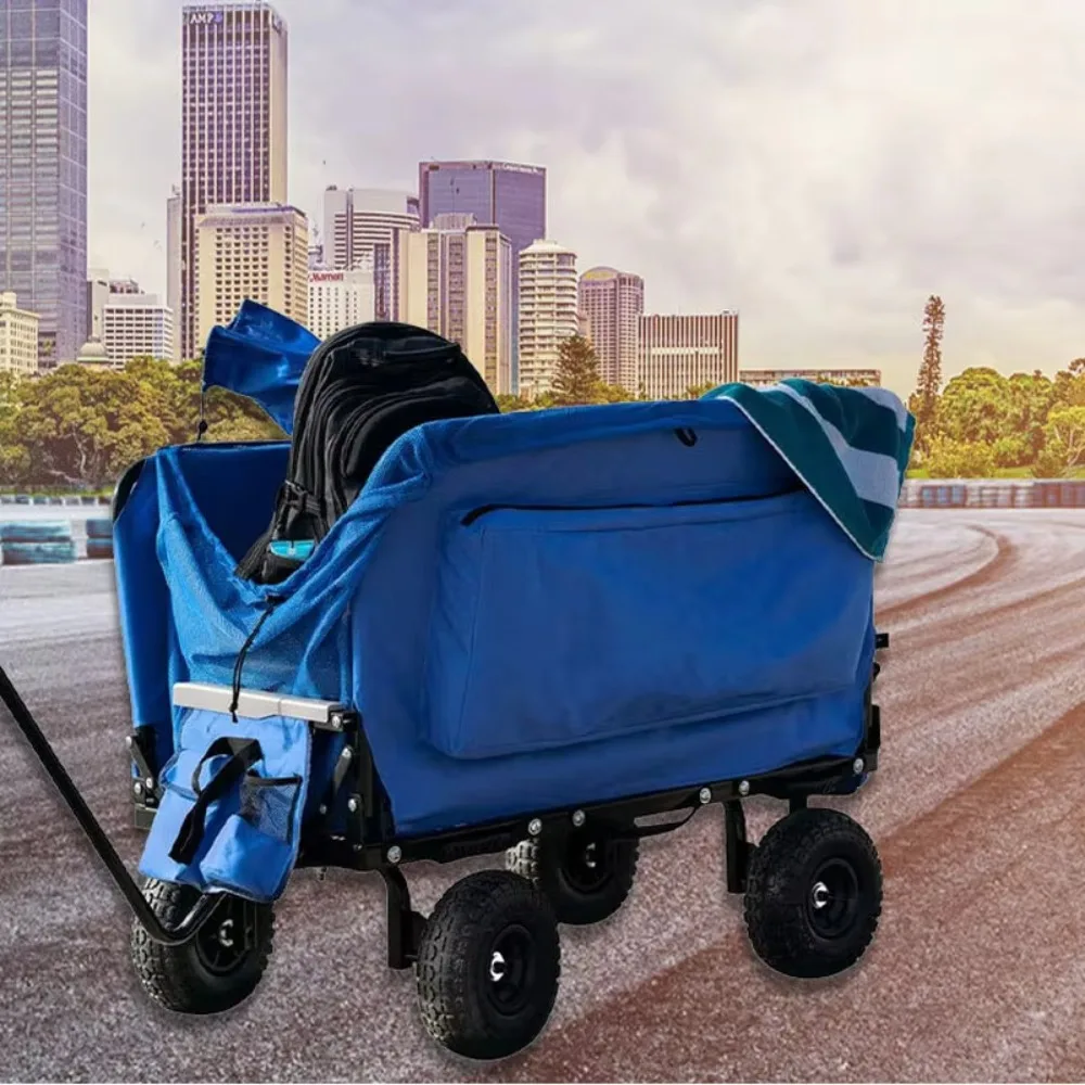 3 in 1 outdoor seat folding bench car foldable camping trolley can sit and lie down to pull goods multi-function