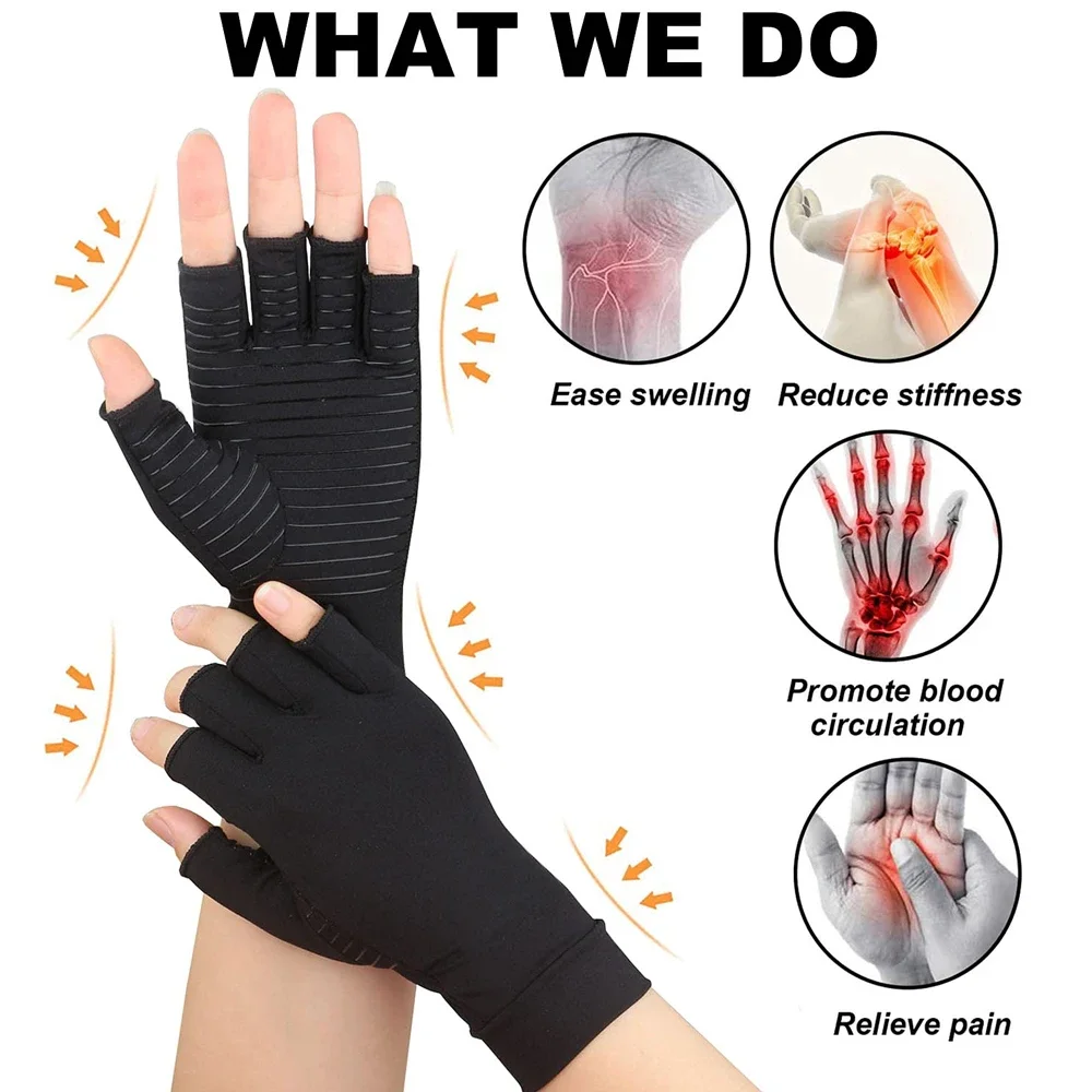 1Pair Arthritis Gloves Hand Support Wrist Brace for Swelling - Fingerless Gloves Carpal Tunnel Pain Wrist Support for Women Men