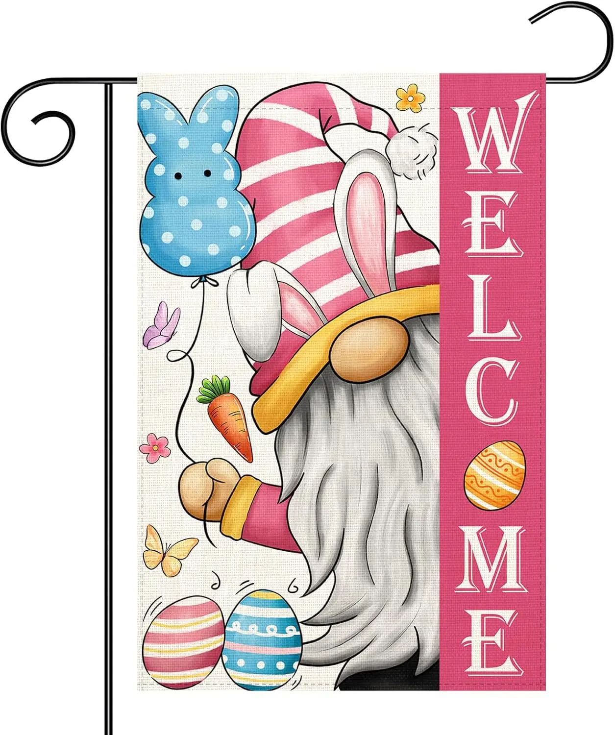 Welcome Easter Gnome Garden Flag 12×18 Inch Double Sided Vertical Spring Yard Outdoor Holiday Yard Lawn Garden Banner (Easte WWP