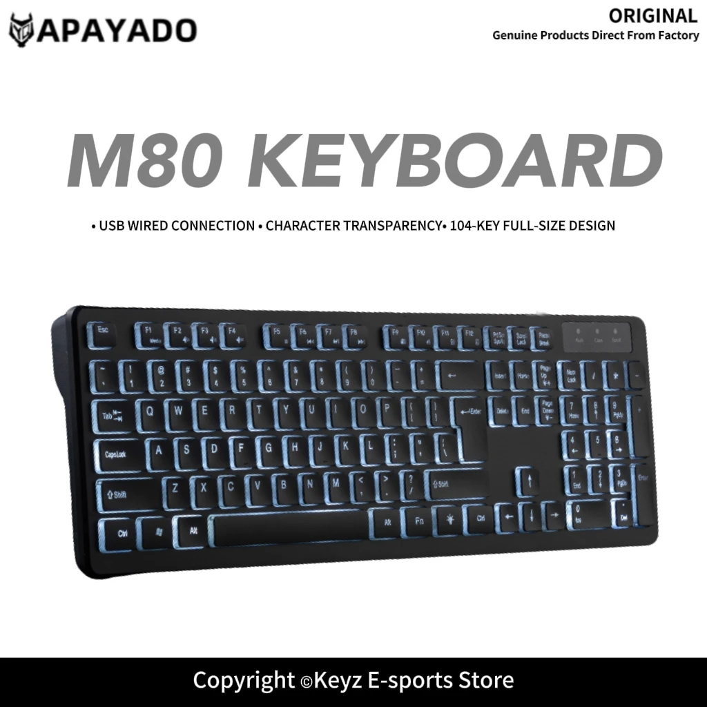 Wired USB Gaming Keyboard Ultra Thin Chocolate Keycaps Colorful LED Backlit APAYADO M80 Quiet Typing for Windows Mac