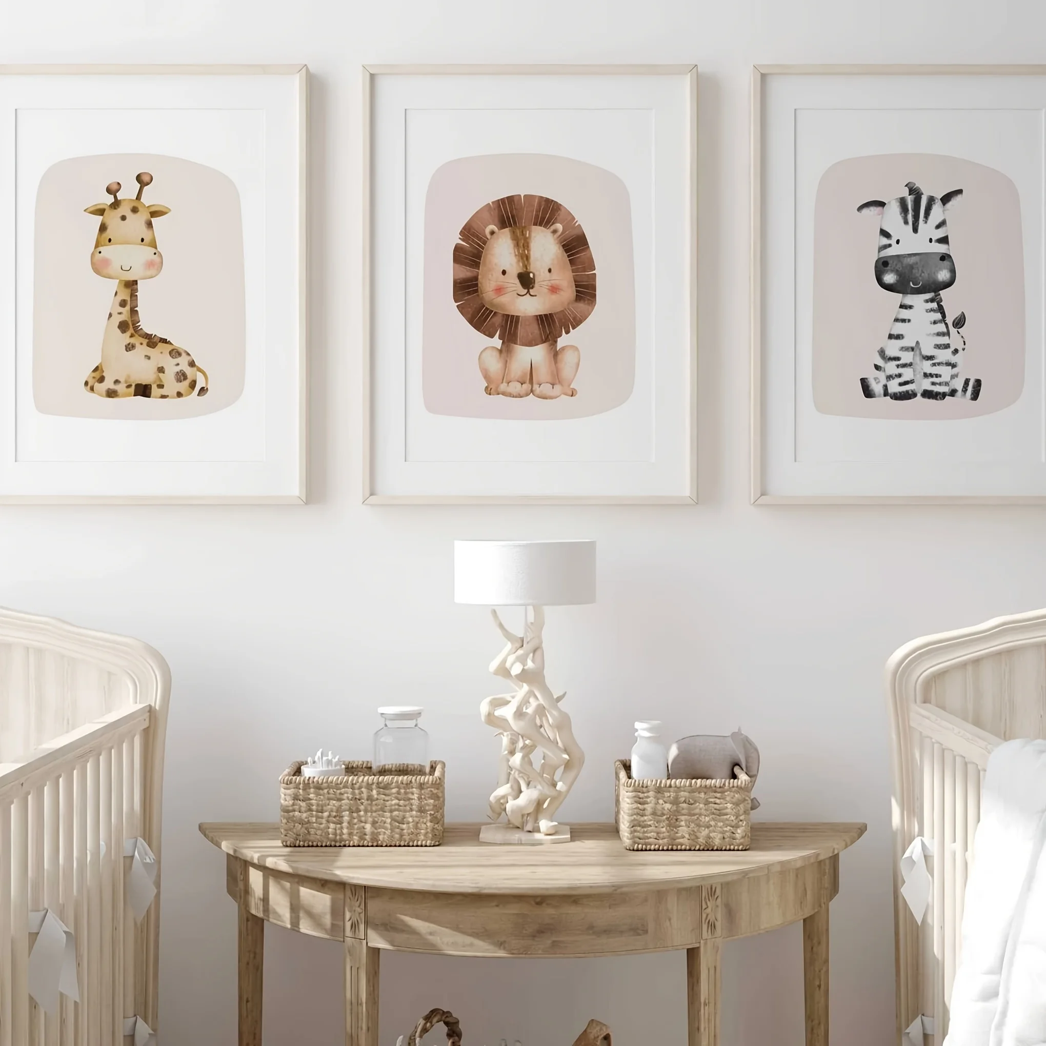 3pcs frameless Canvas Painting /Set Bohemian Safari Wall Art Poster Lion Cow Giraffe Animal Canvas Prints for Modern Living Room