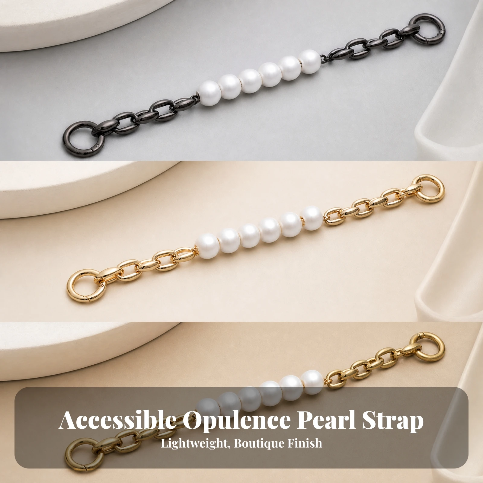 Handbag Strap with Pearl Beads Elegant Pearl Chain Handbag Strap Linked Metal Chain Extender Easy to Install Replacement