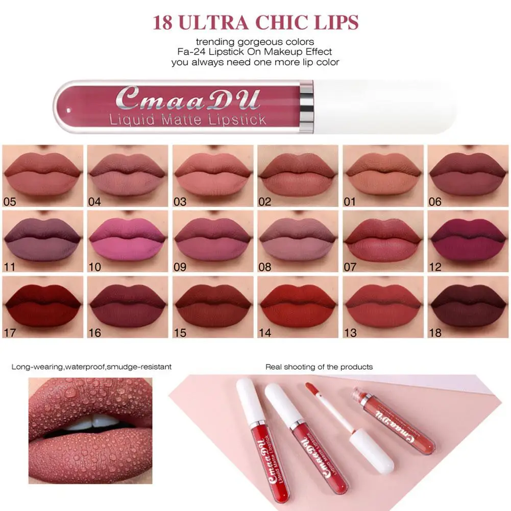 Lápiz labial líquido mate, resistente al agua, 18 colores, de larga duración, Sexy, hidratante, brillo de labios, terciopelo, antiadherente, maquillaje cosmético