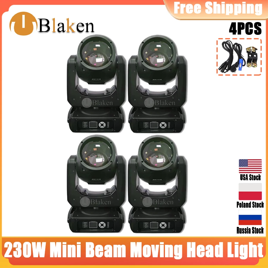 

0 Tax 4Pcs MINI 230W Sharpy Lyre Beam 230W 7R Moving Head Light Professional Stage Beam Lighting For Show Disco Dj Club Light