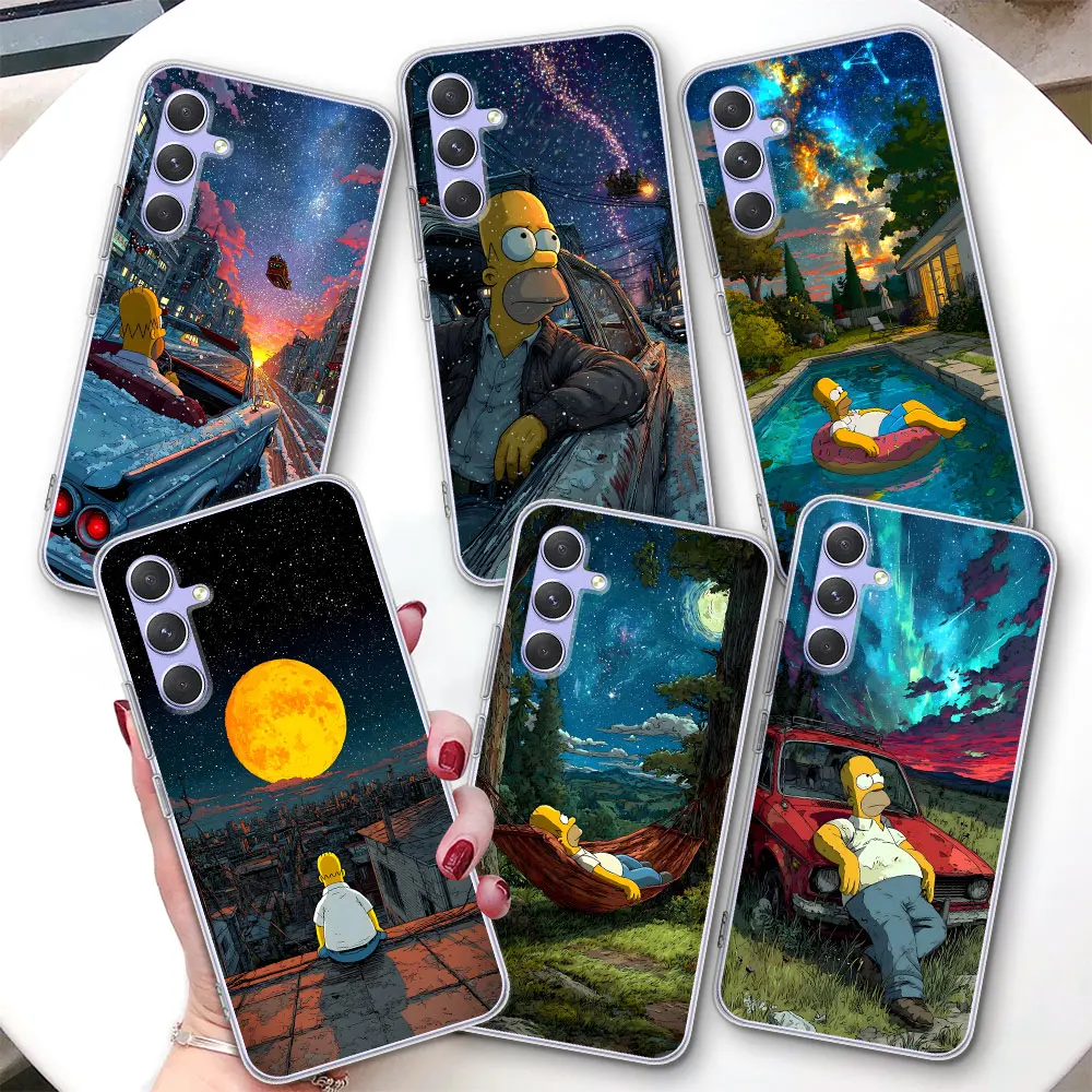 Homer Simpson Stars Case for Samsung Galaxy A57 A15 A37 A16 A17 A54 A14 A22 A51 A53 A12 A13 A23 A52 Transparent TPU Phone Cover
