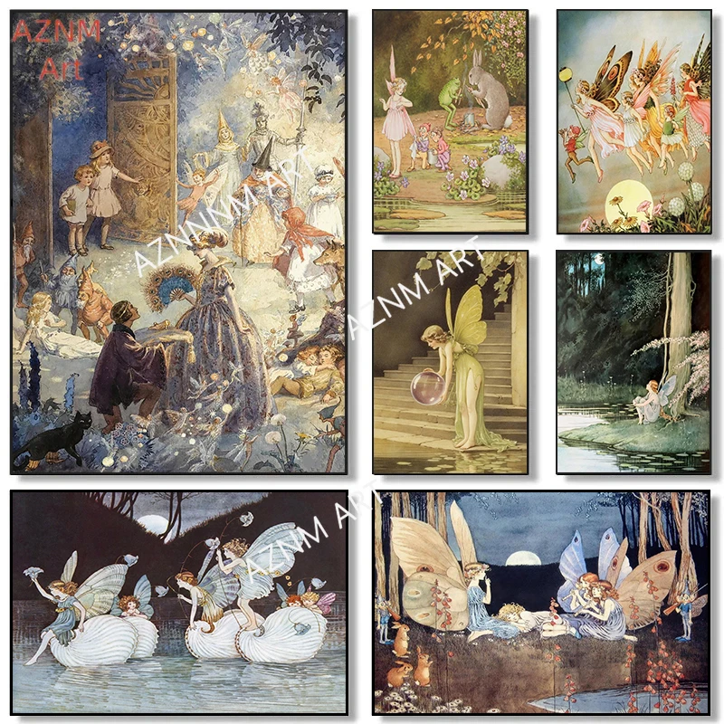 Vintage wunderschöne Fee Illustration Leinwand Poster Ida Rentoul Outhwaite Malerei Kunstdrucke Kinderzimmer Wand dekorative Bilder