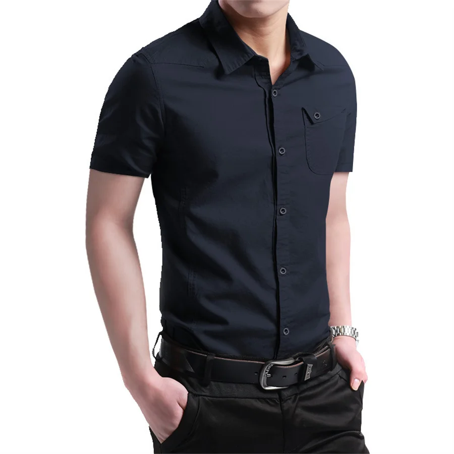 2024 New Men\'s Cotton Shirt Summer Short Sleeve Solid Clothing Casual Tops Lapel Slim Fit  Business Office Shirts Oversize 5XL