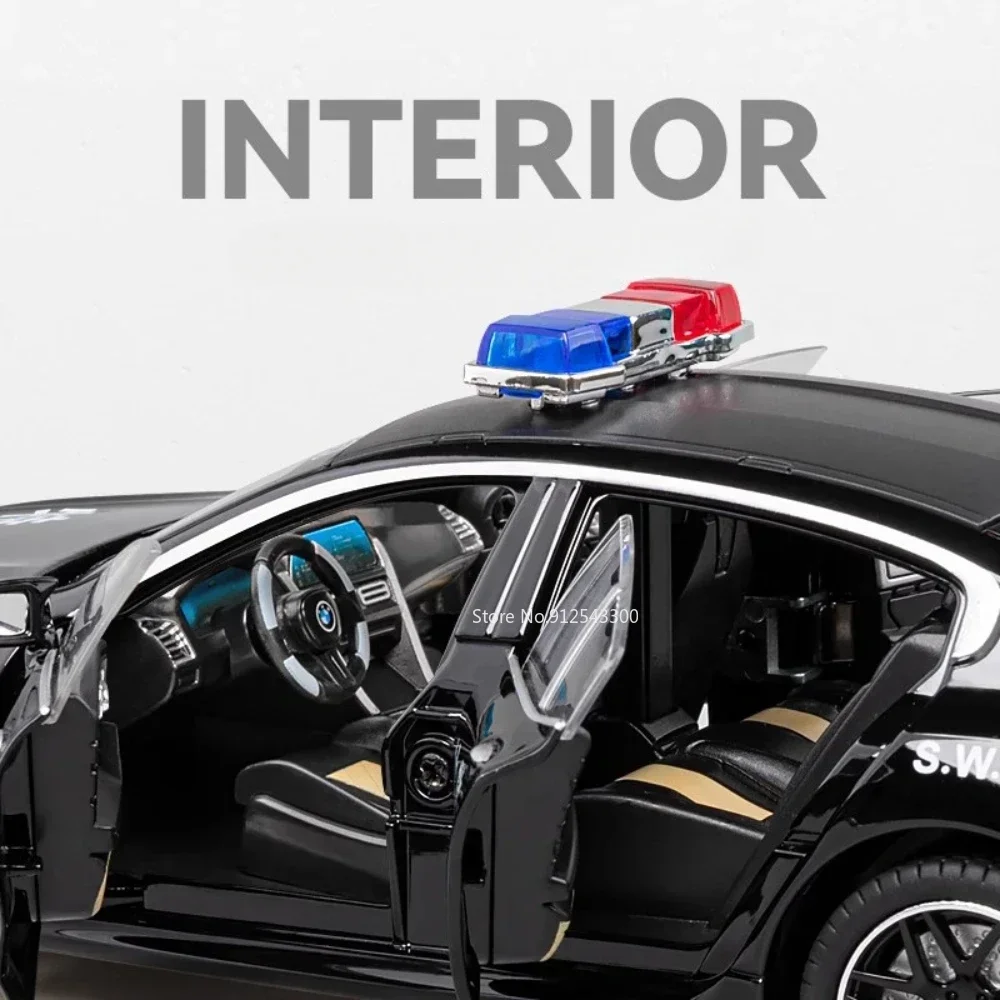 1:24 m8 carro de polícia modelo de brinquedo liga diecast portas abertas luz música puxar para trás modelos de veículos presentes de aniversário para crianças