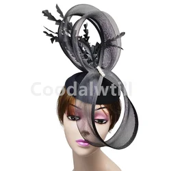 Elegant Mesh Fascinators Hats Wedding Headwear Women Formal Pillbox Cap With Feather Derby Hat Hair Clip Ladies Royal Ascot