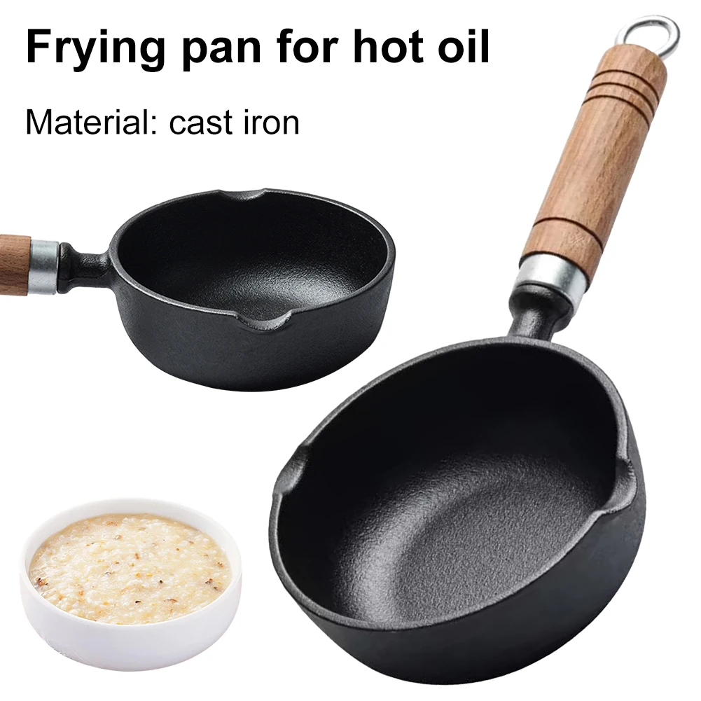 11/13cm Cast Iron Mini Egg Frying Pan with Pour Spout Small Wok Milk Pan Butter Melting Pot Gas Stove Induction Cooker Universal