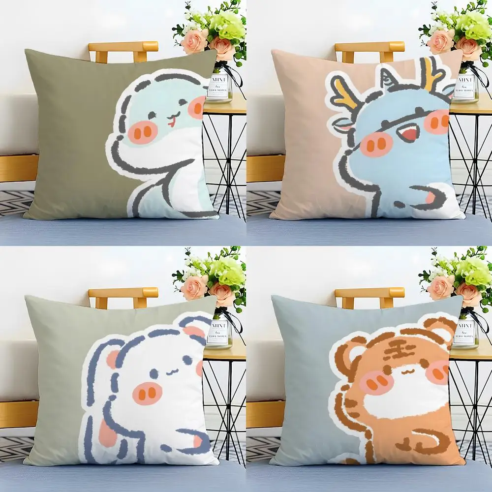 Cute Surprise Animals In The Twelve Zodiac Signs Cushion Cover Linen Pillowcase Soft  for Sofa Bed Home Room Decor